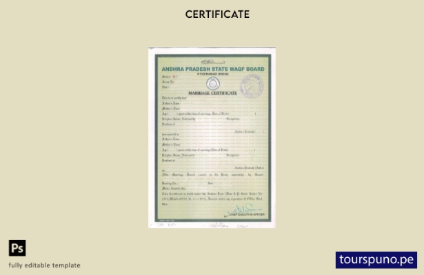 listo para imprimir plantilla de certificado de matrimonio de la junta WAQF del 